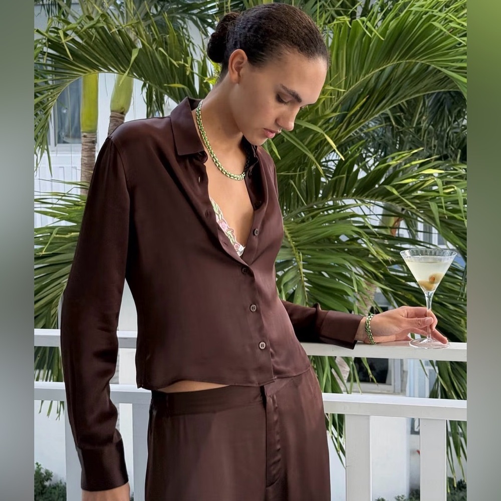 Djerf Avenue Little Viscose Shirt in  Dark Mocha